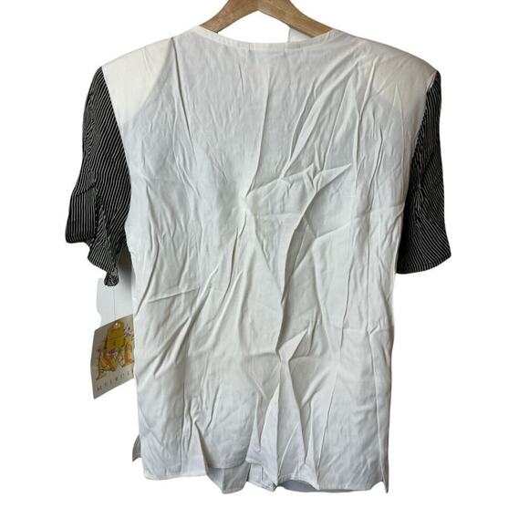 Vntg Melrose White Short Sleeve Chelsea Collar Floral Print Blouse Women's 6 NWT - Picture 3 of 5